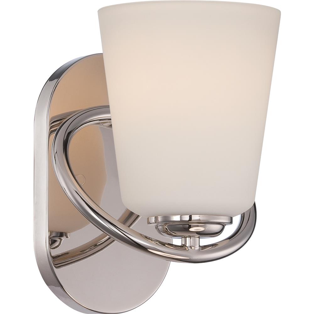 Nuvo Lighting 62/406  Dylan - 1 Light Vanity Fixture with Satin White Glass - LED Omni Included in Polished Nickel Finish